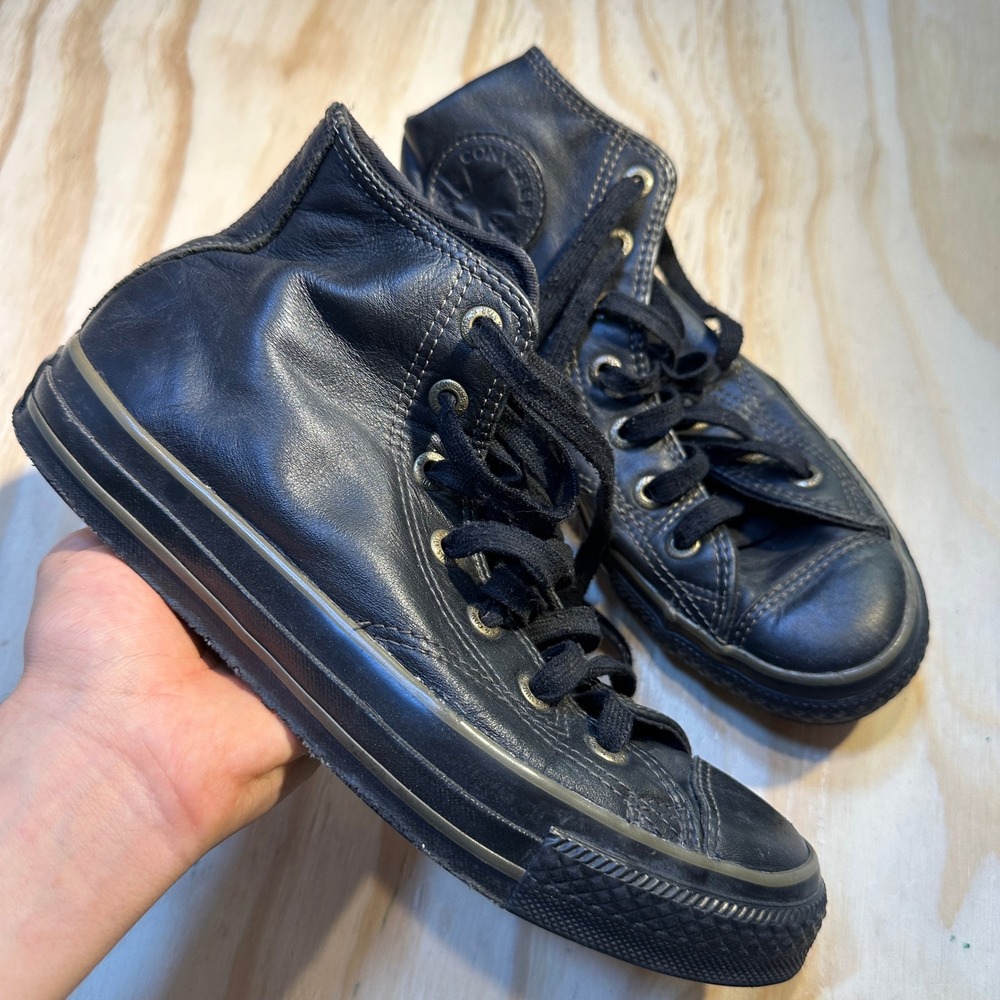 Converse Chuck Taylor All Star High Top Black Leather Sneakers Mens 6 Womens 8